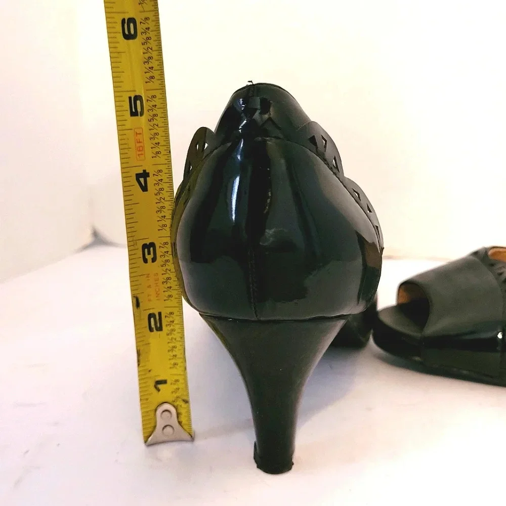 9.5 9 1/2 Comfortview Patent Leather Trim Peep Toe Heels‎ Pump 9.5M Black